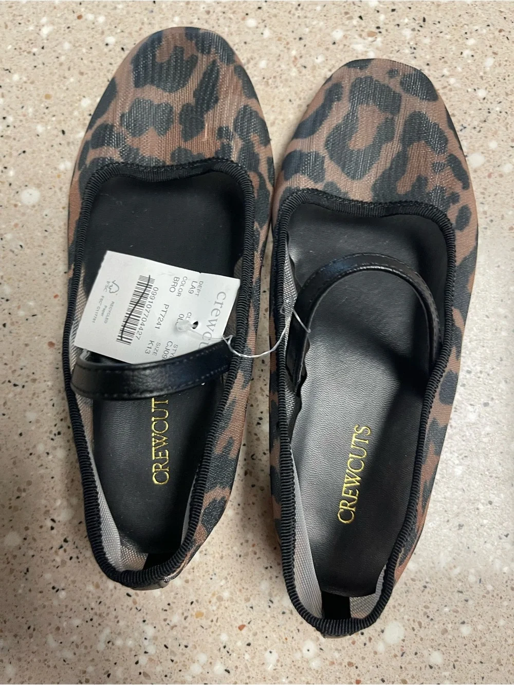Crewcuts NWT Girls' Ballet Flats Size 13 with Straps in Leopard Print Mesh